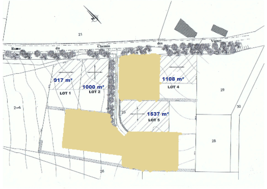 plan du lotissement des vignes, avec les parcelles
                                 déjà vendues colorées